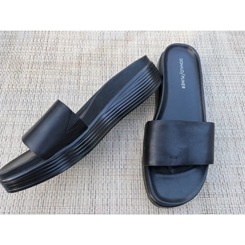 Donald Pliner Fifi Single-band Black Leather Platform Slide Sandals Flatform  9M